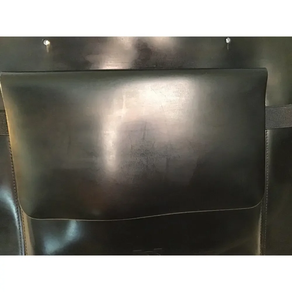 Jean Paul GAULTIER Logo Embossed Black Leather Flap Messenger Bag